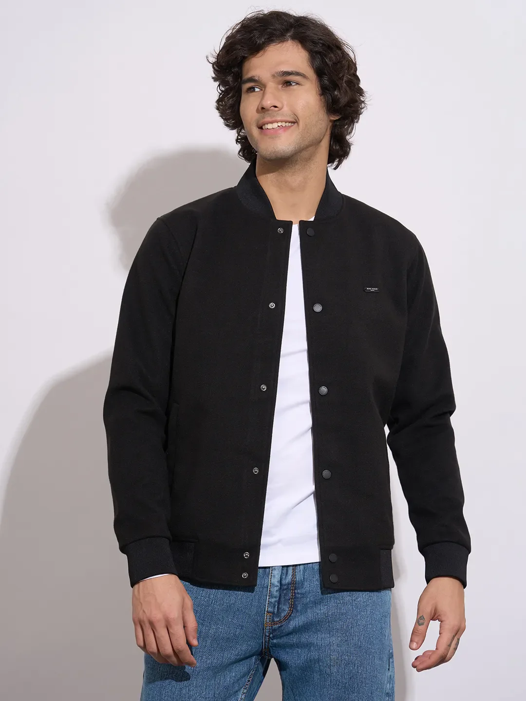 Black Regular Fit Long Sleeves Polyester Men's Jacket by Being Human Clothing
