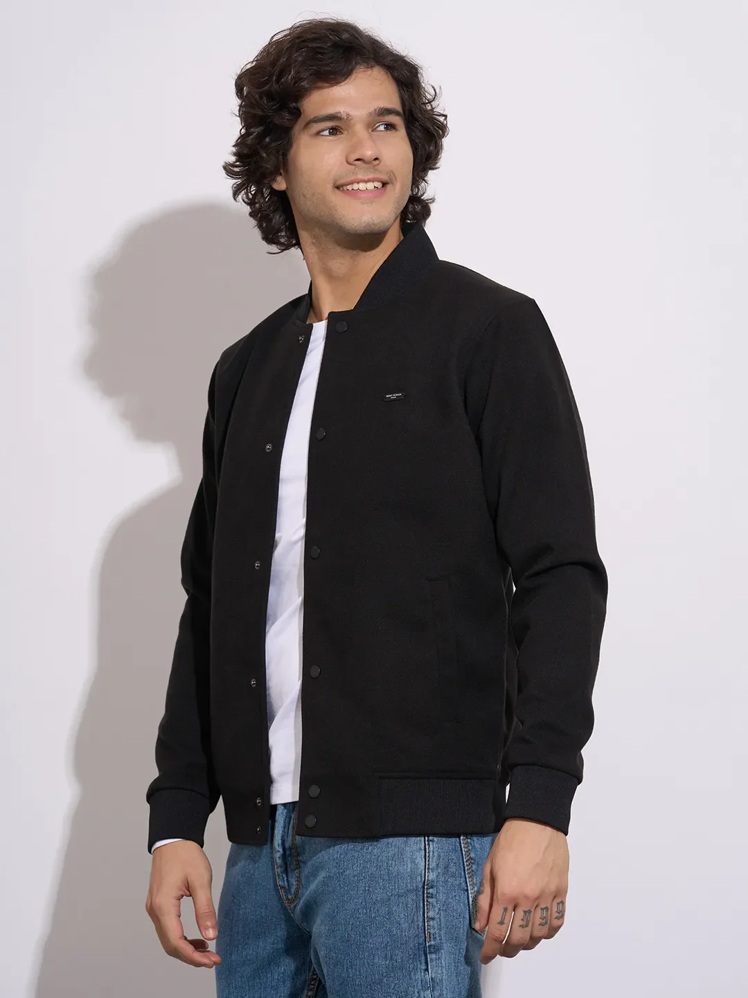 Black Regular Fit Long Sleeves Polyester Men's Jacket by Being Human Clothing - Image 2