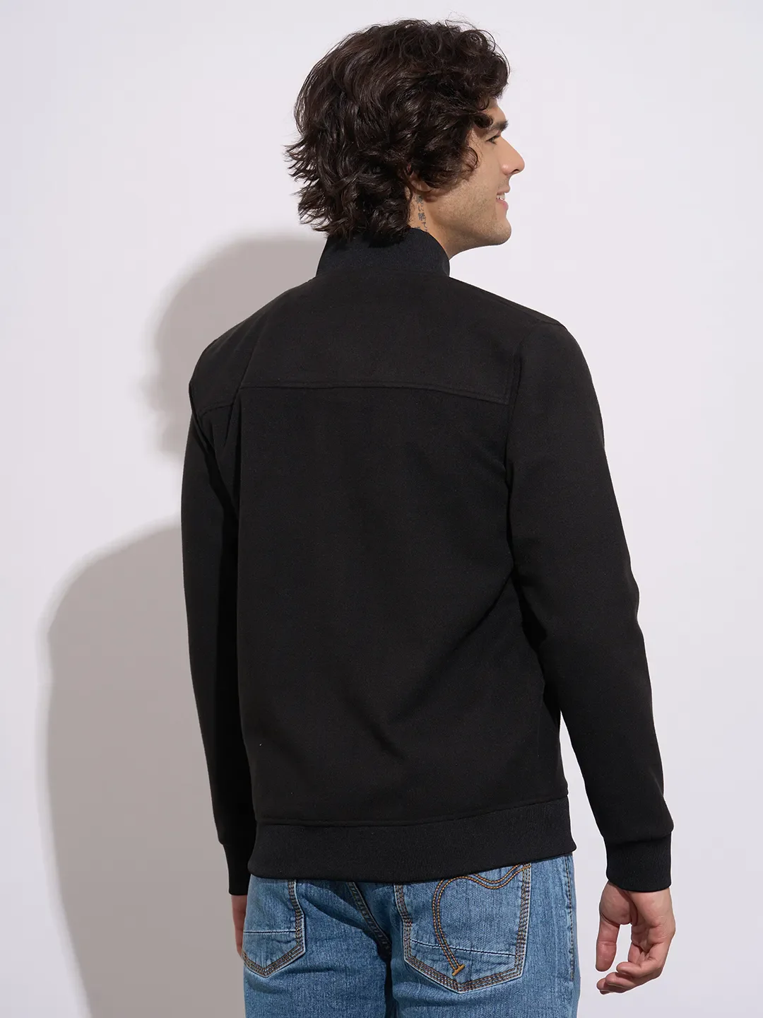 Black Regular Fit Long Sleeves Polyester Men's Jacket by Being Human Clothing - Image 3
