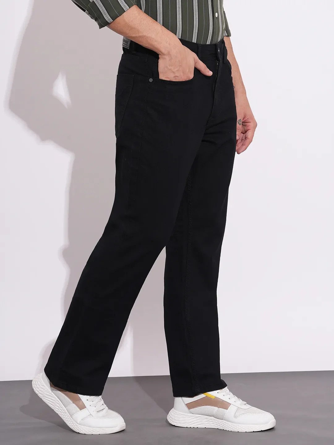 Black Boot Cut Fit Denims For Men By Being Human Clothing - Image 2