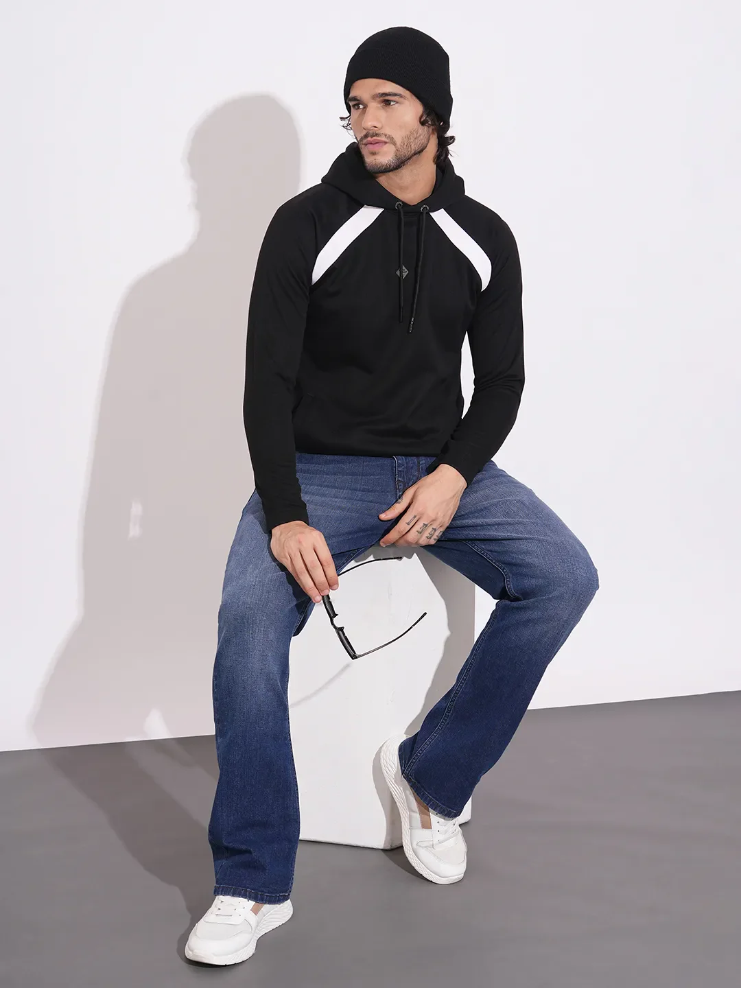 Black Regular Fit  Long Sleeves Men's Hoodie by Being Human Clothing - Image 4