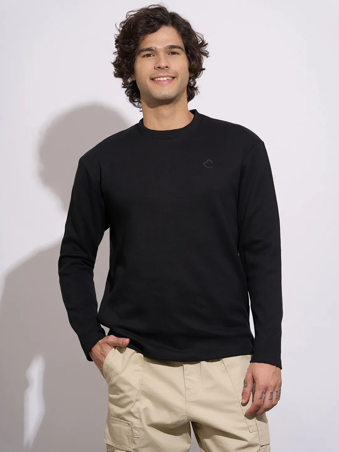 Black Easy Fit Men's Long Sleeves T-Shirt by Being Human Clothing