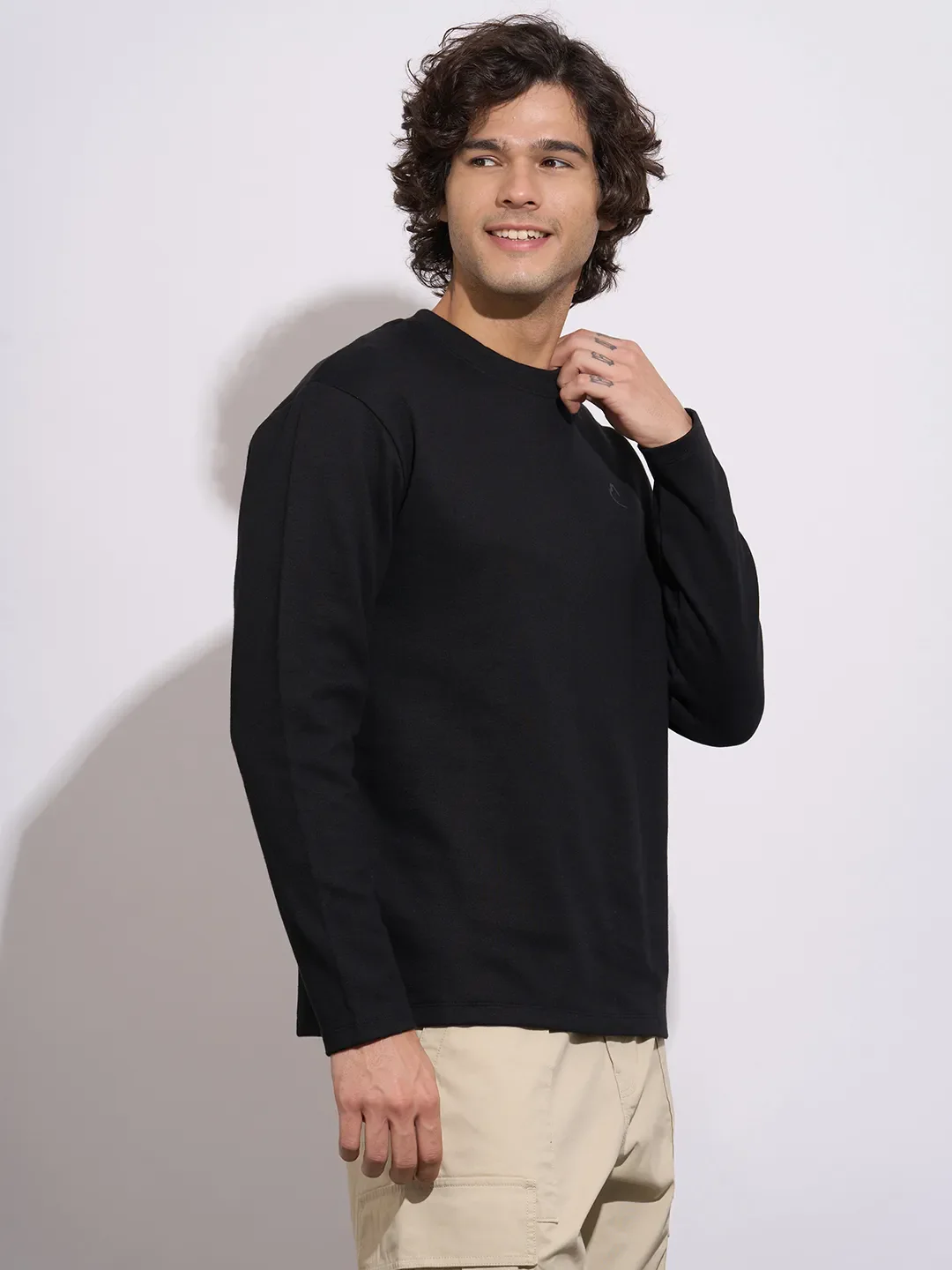 Black Easy Fit Men's Long Sleeves T-Shirt by Being Human Clothing - Image 2