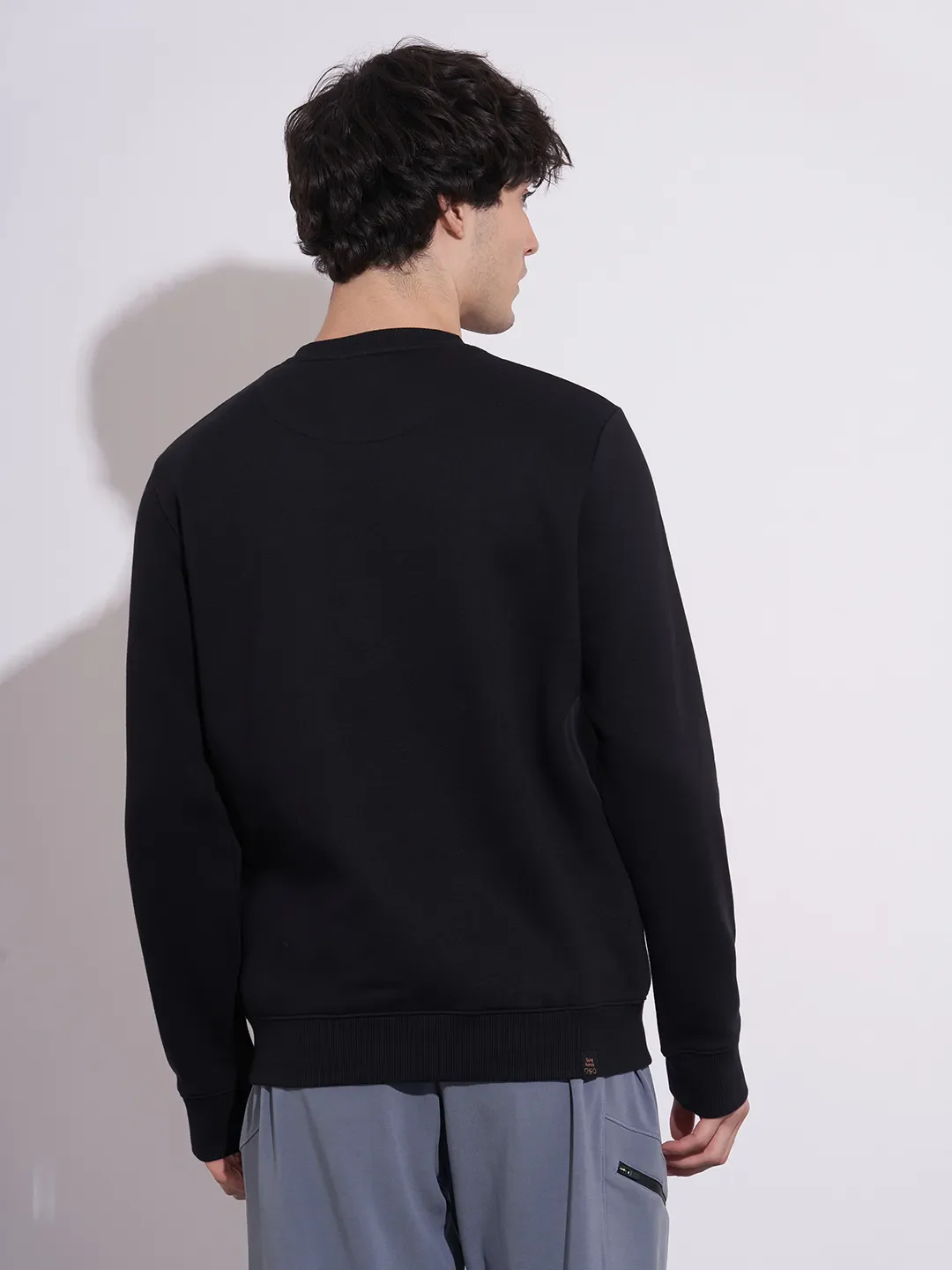 Black Regular Fit Round Neck Men's Sweatshirt by Being Human Clothing - Image 3