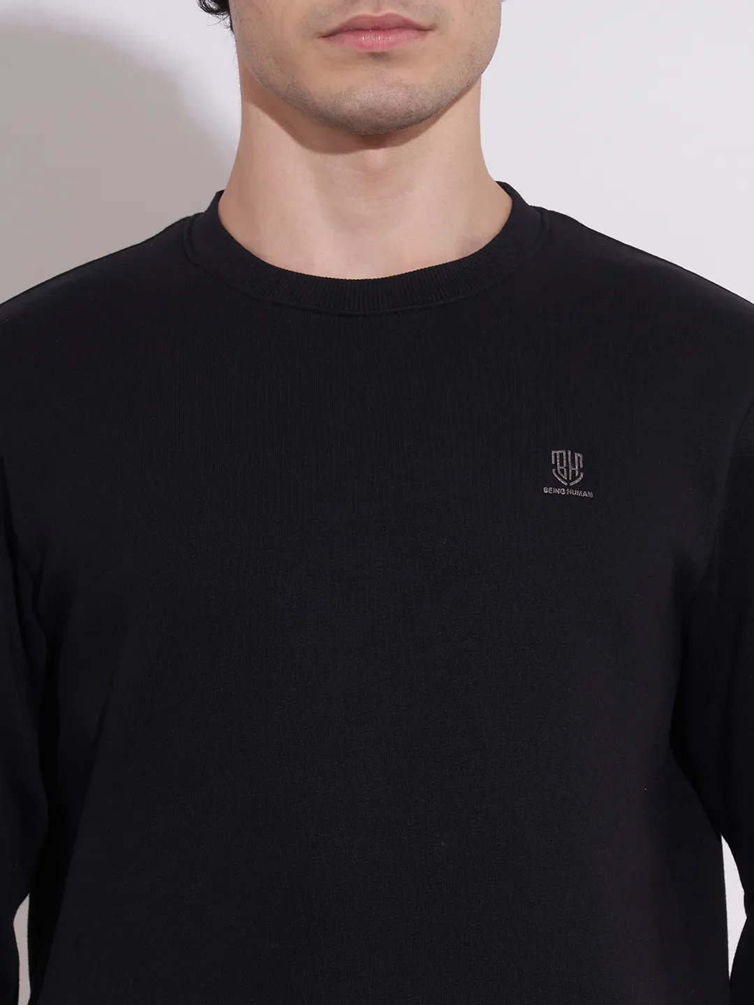 Black Regular Fit Round Neck Men's Sweatshirt by Being Human Clothing - Image 5