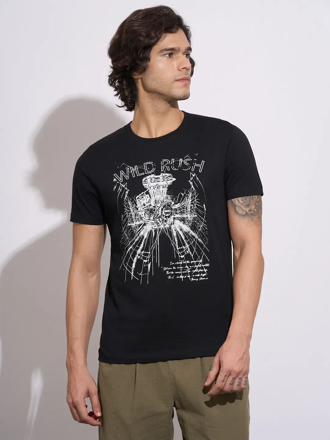 Black Regular Fit Round Neck Men's T-Shirt by Being Human Clothing
