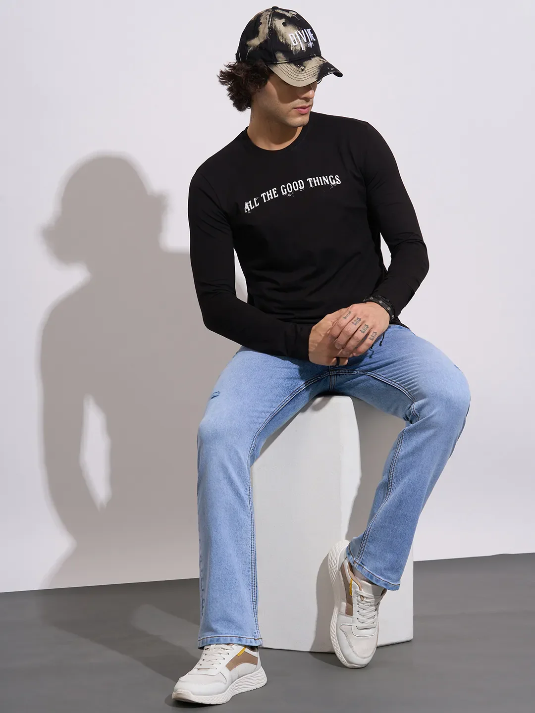 Black Moderno Fit Round Neck Men's T-Shirt by Being Human Clothing - Image 4