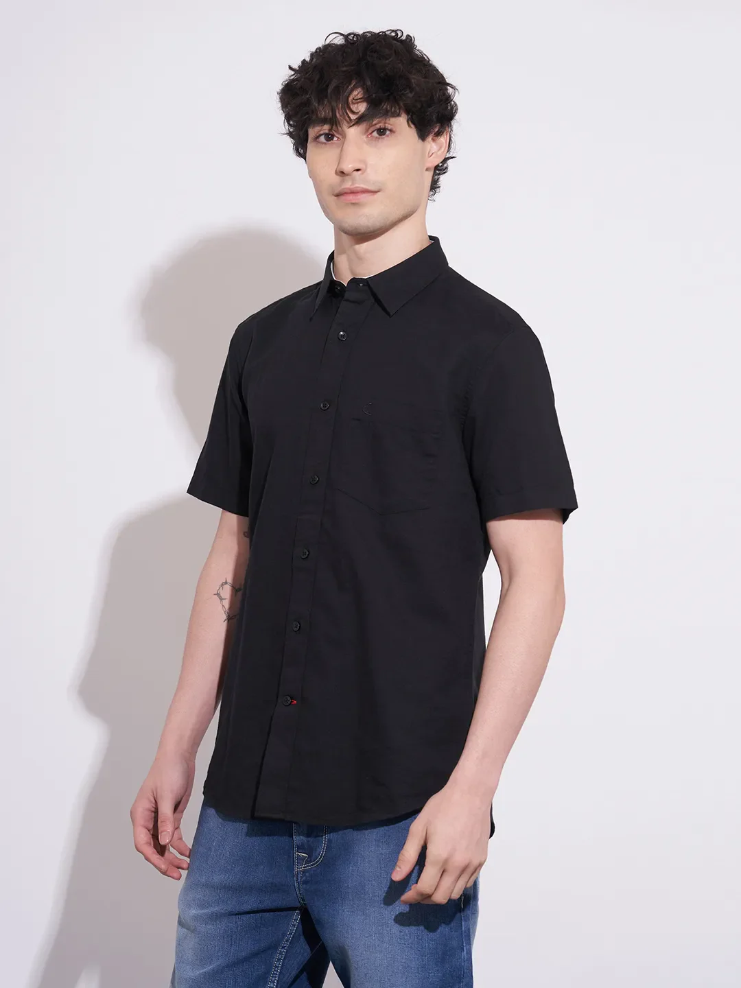 Black Regular Fit Regular Collar Men's Shirt by Being Human Clothing - Image 2