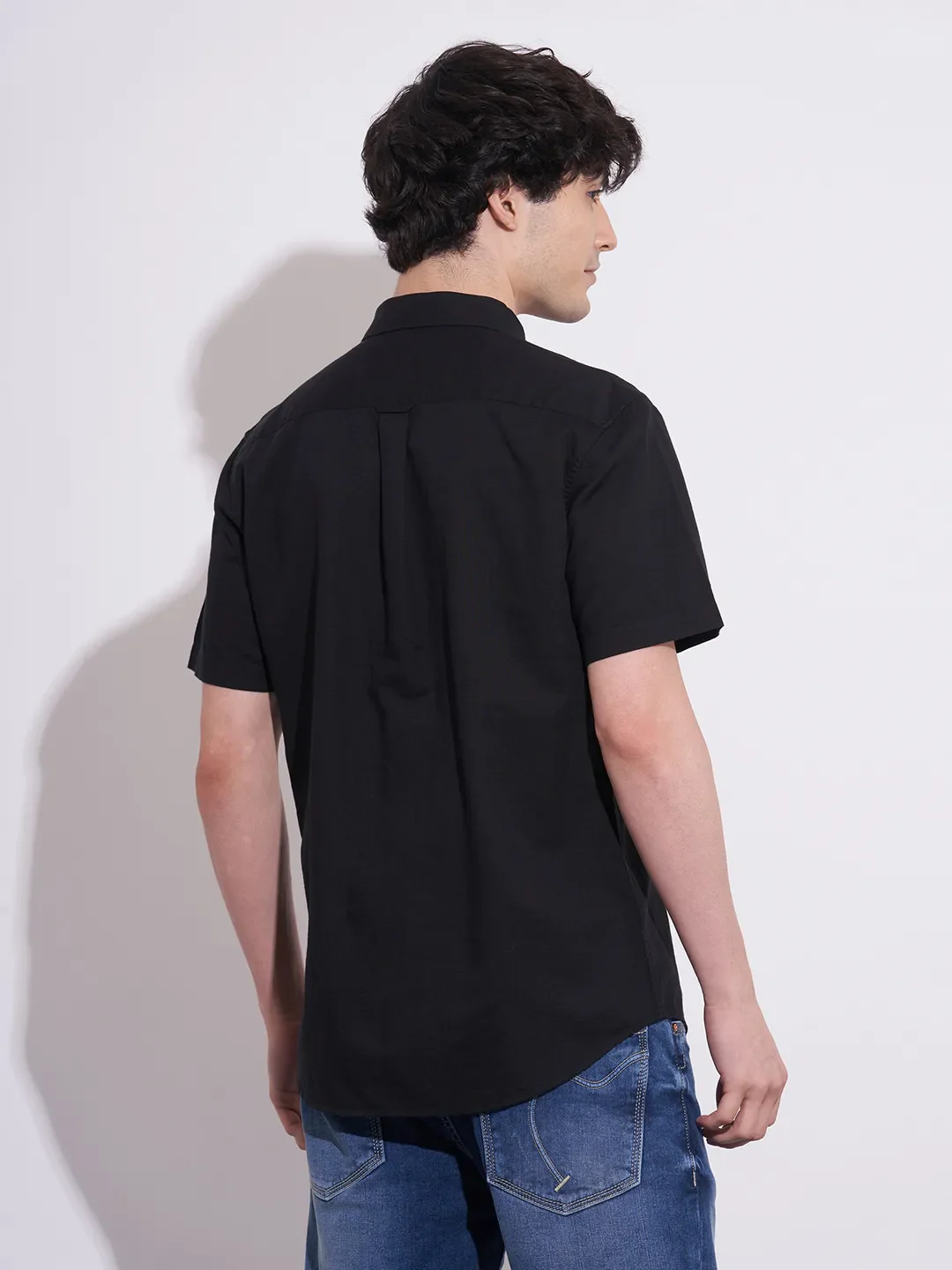 Black Regular Fit Regular Collar Men's Shirt by Being Human Clothing - Image 3