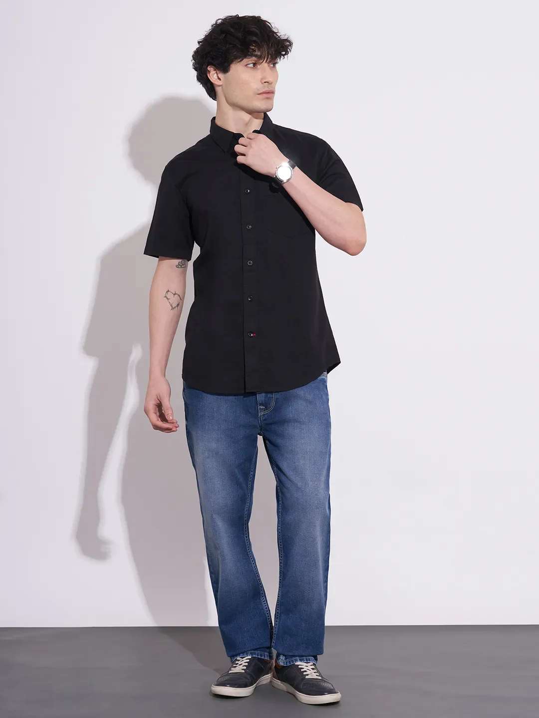 Black Regular Fit Regular Collar Men's Shirt by Being Human Clothing - Image 4