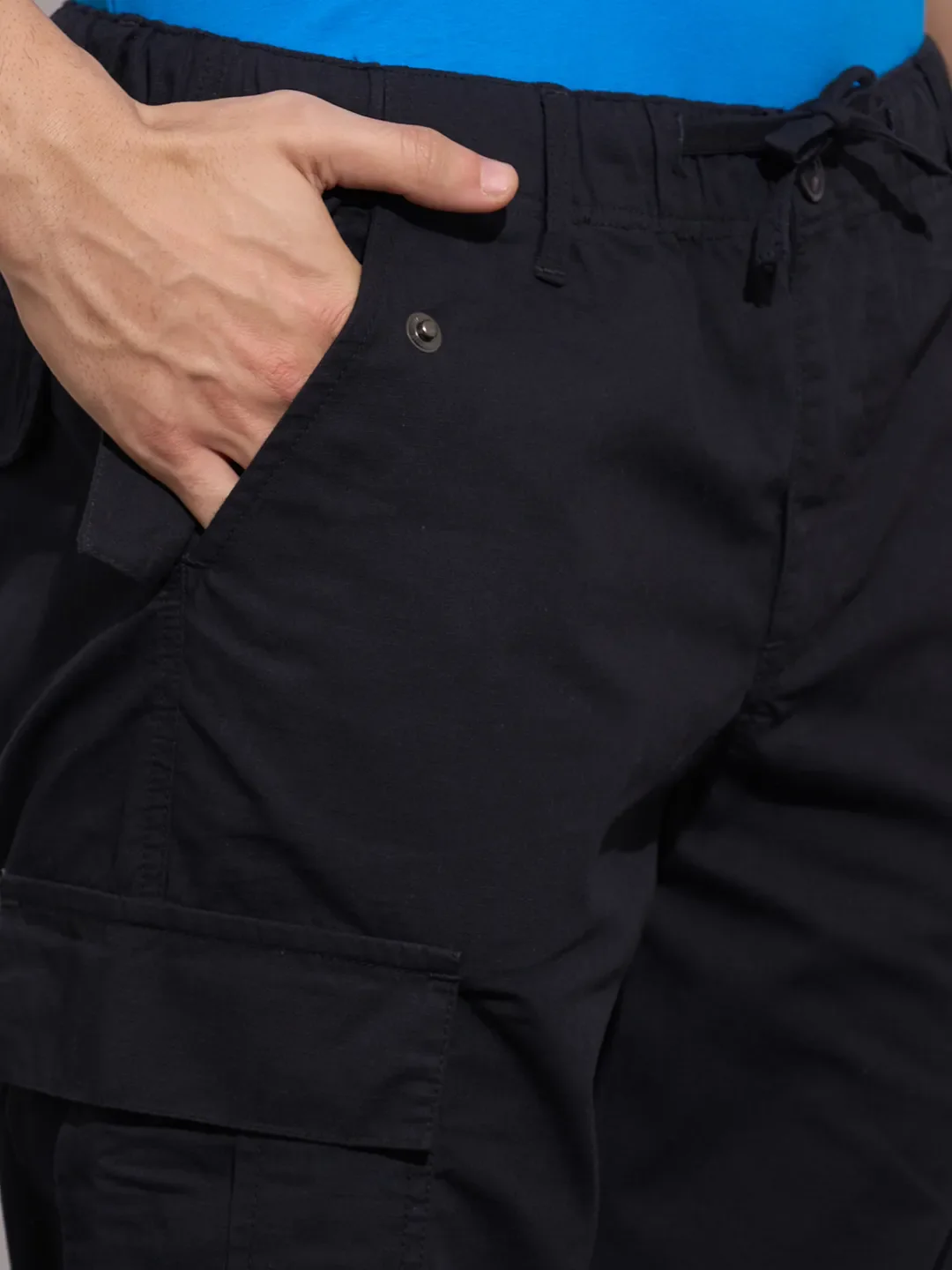 Black Regular Fit Cargos for Men By Being Human Clothing - Image 5