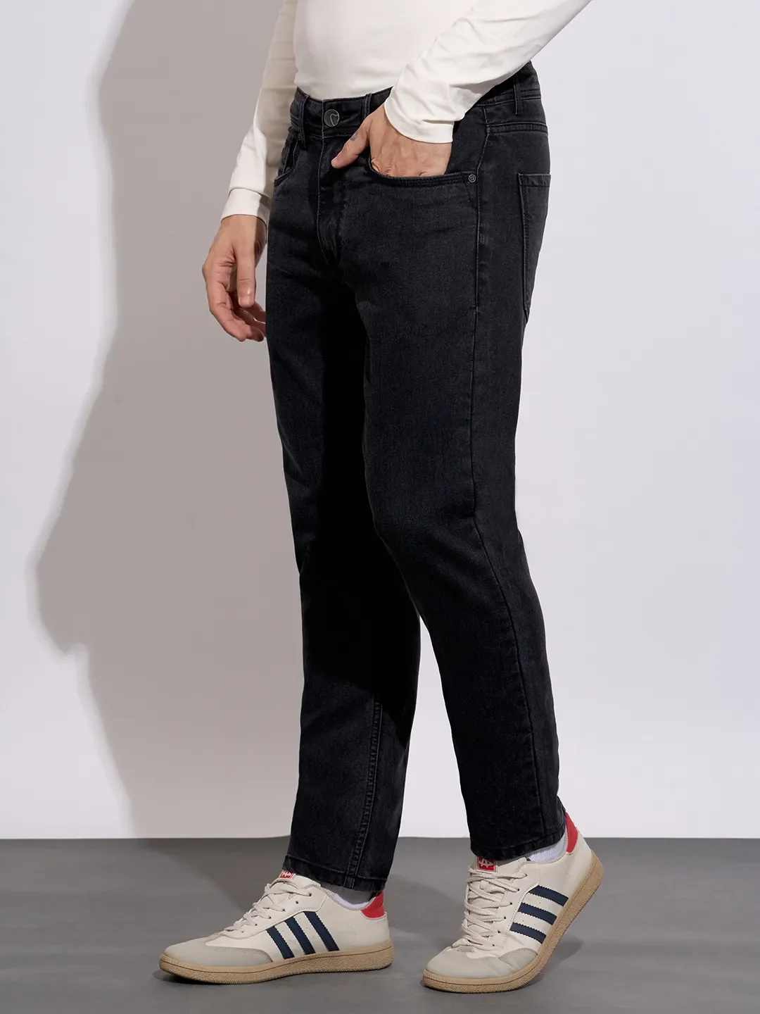Black Slim Fit Denims For Men By Being Human Clothing - Image 2
