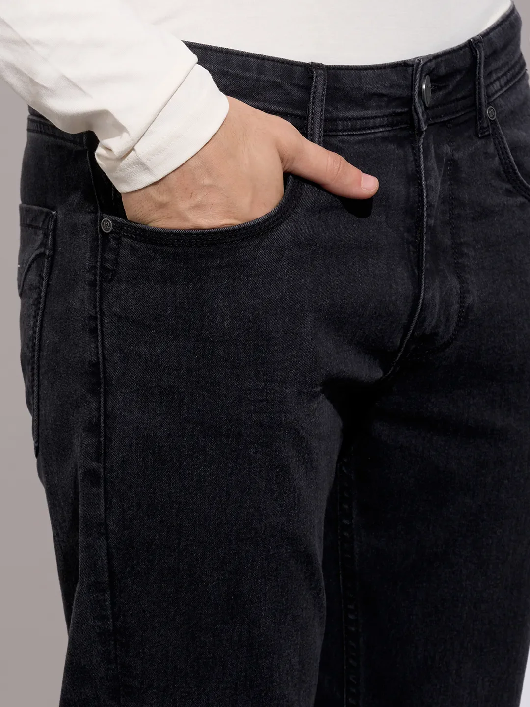 Black Slim Fit Denims For Men By Being Human Clothing - Image 5