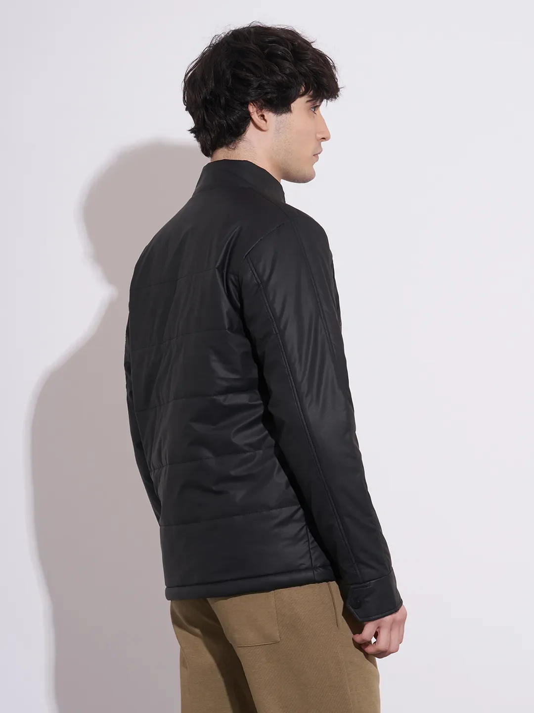 Black Regular Fit Long Sleeves Polyester Men's Jacket by Being Human Clothing - Image 3