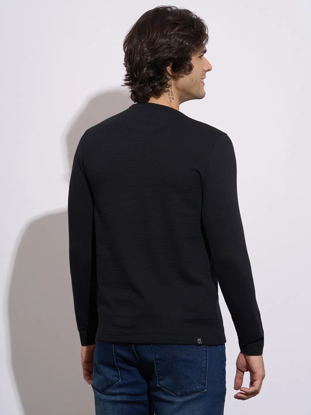 Black Moderno Fit Round Neck Men's T-Shirt by Being Human Clothing - Image 3
