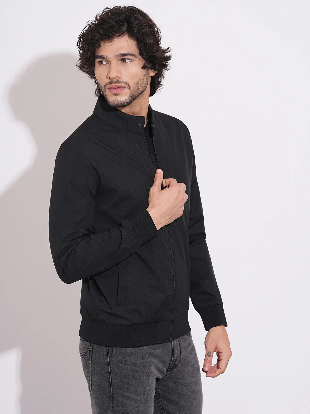 Black Regular Fit Long Sleeves Polyester Men's Jacket by Being Human Clothing - Image 2