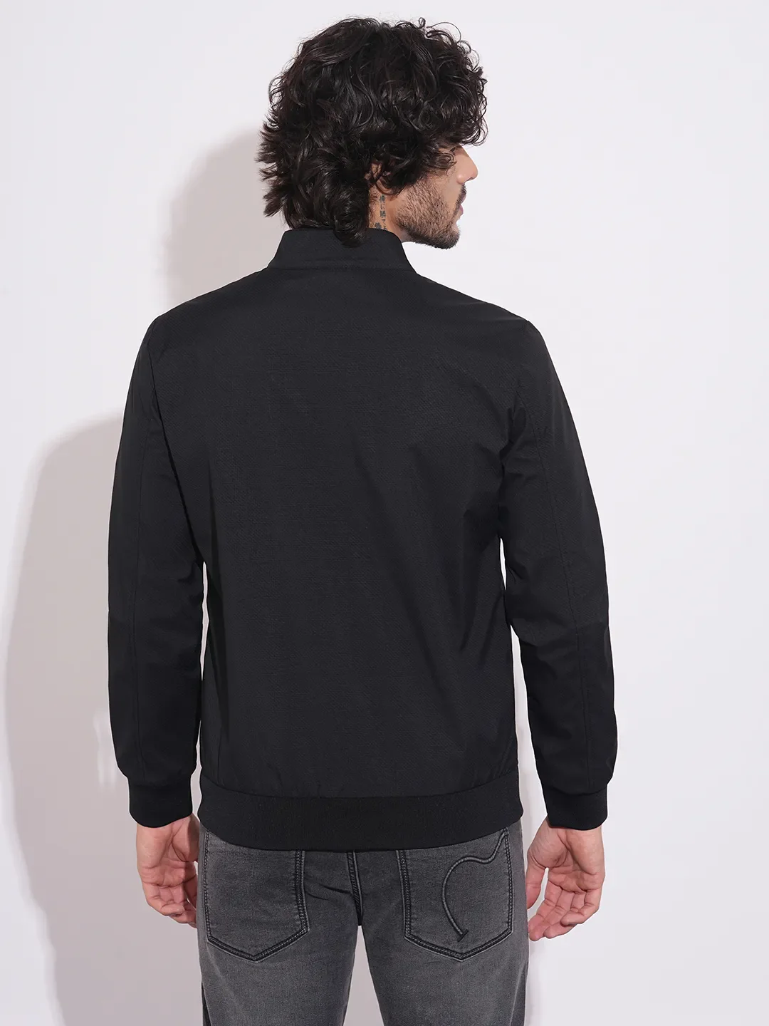 Black Regular Fit Long Sleeves Polyester Men's Jacket by Being Human Clothing - Image 3