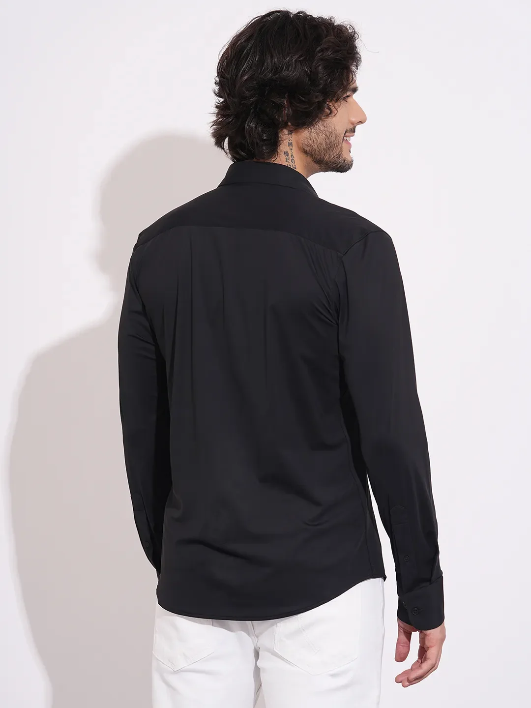 Black Regular Fit Regular Collar Men's Shirt by Being Human Clothing - Image 3