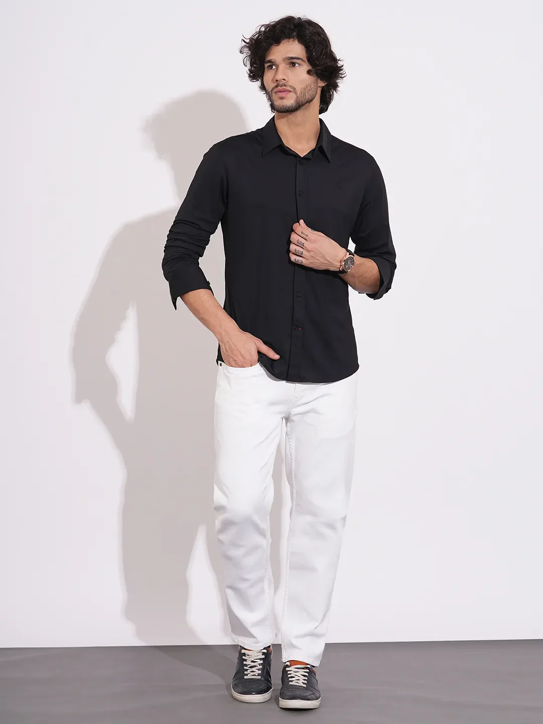 Black Regular Fit Regular Collar Men's Shirt by Being Human Clothing - Image 4