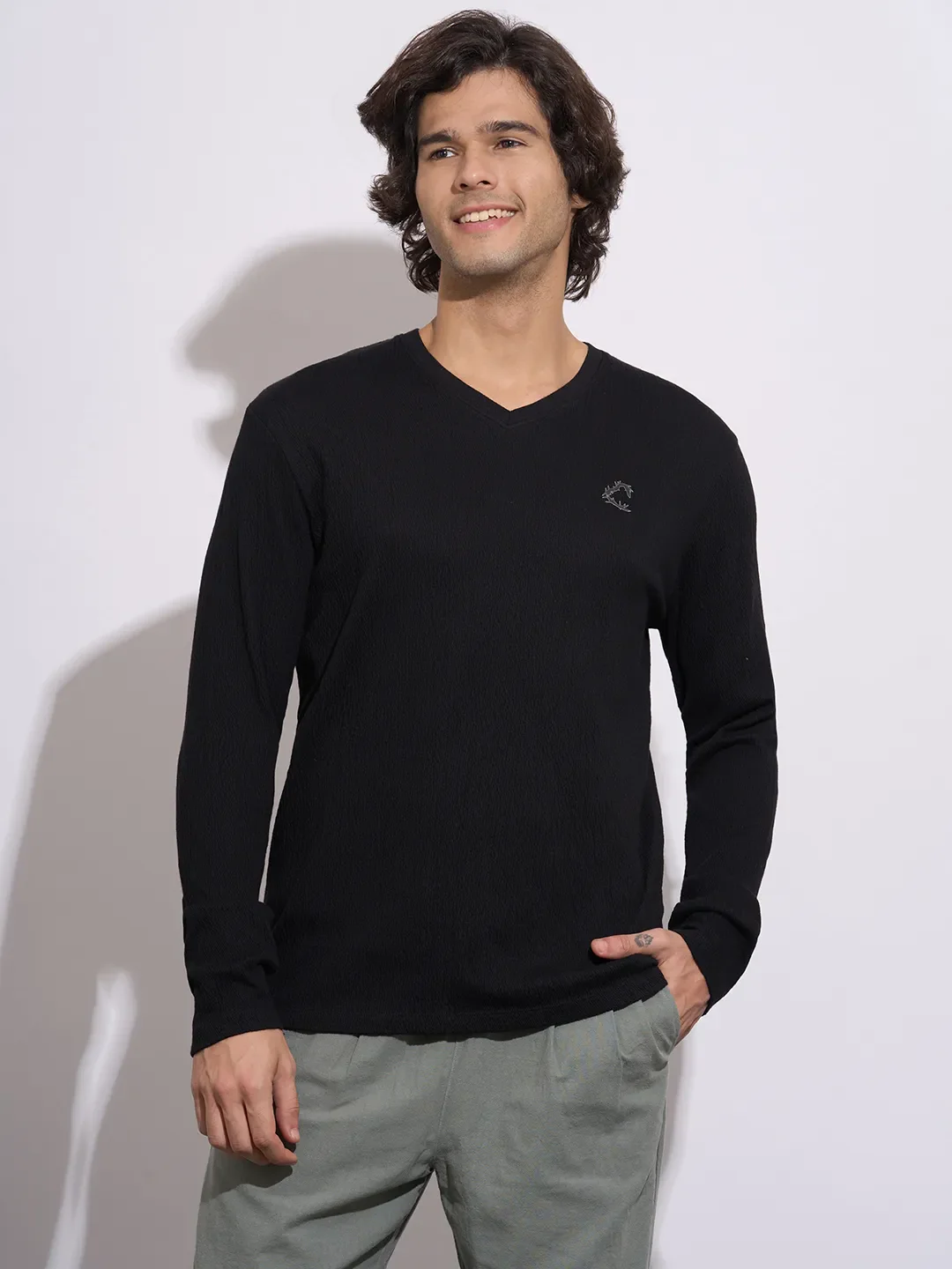 Black Moderno Fit Men's Long Sleeves T-Shirt by Being Human Clothing