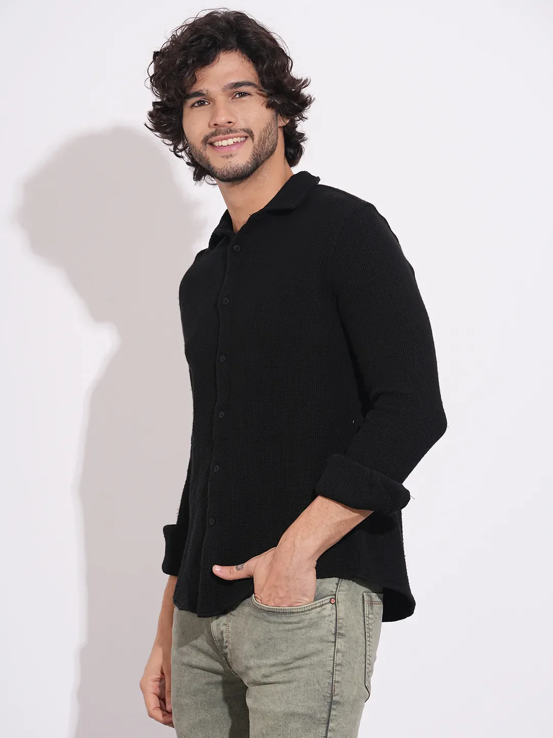 Black Moderno Fit Regular Collar Long Sleeves Cotton Men's Shirt by Being Human Clothing - Image 2