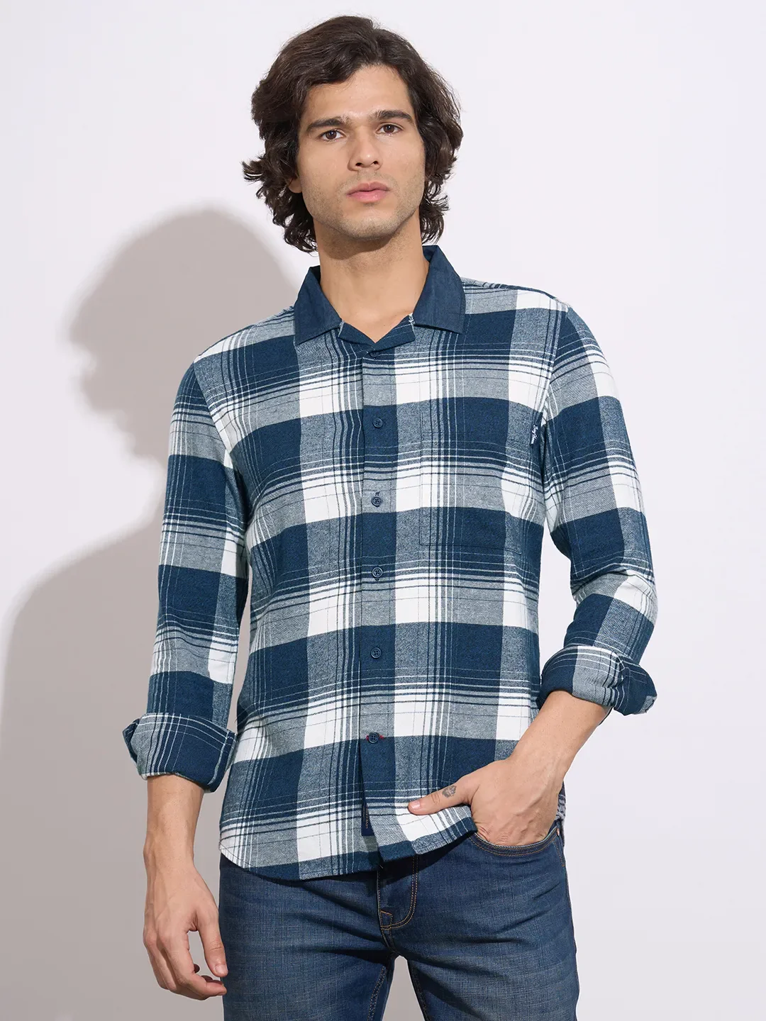 Blue Regular Fit Regular Collar Men's Shirt by Being Human Clothing