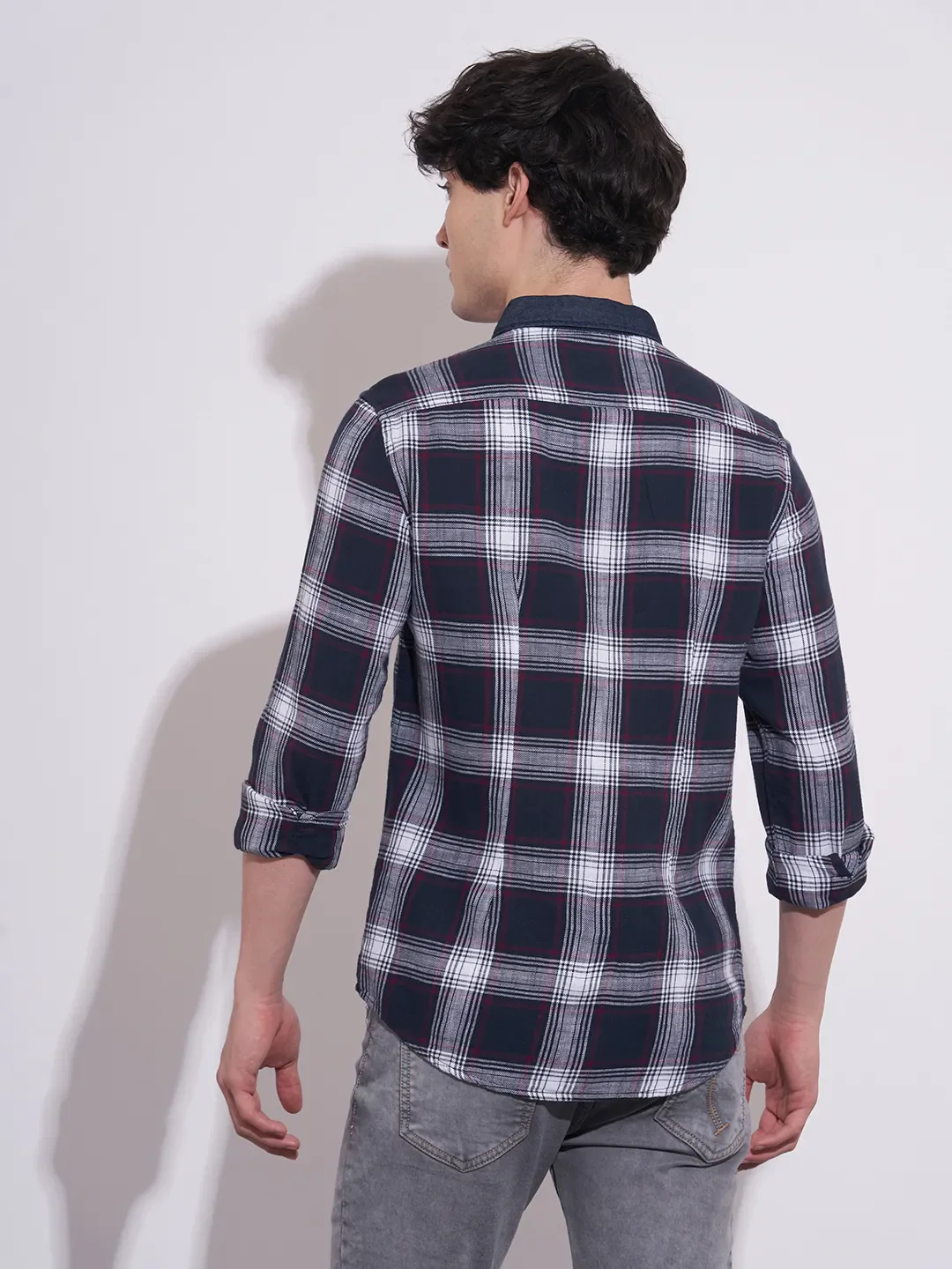 Blue Moderno Fit Regular Collar Long Sleeves Cotton Men's Shirt by Being Human Clothing - Image 3