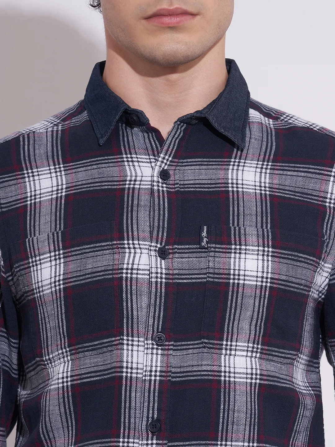 Blue Moderno Fit Regular Collar Long Sleeves Cotton Men's Shirt by Being Human Clothing - Image 5