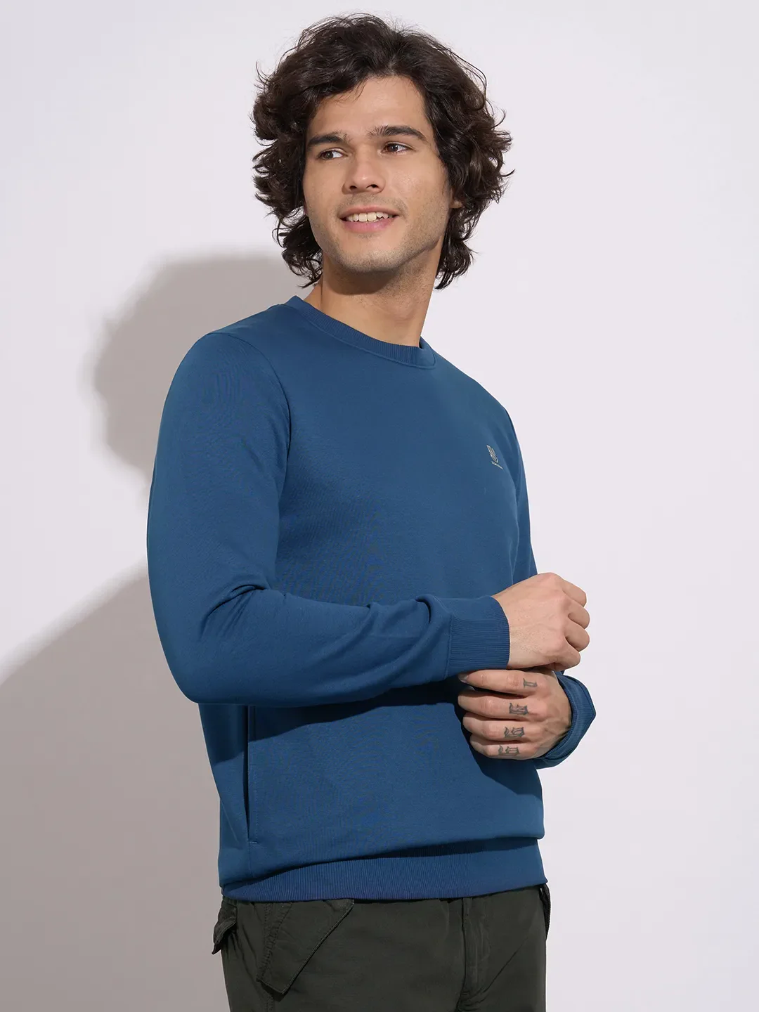 Blue Regular Fit Round Neck Long Sleeves Cotton Blend Men's Sweatshirt by Being Human Clothing - Image 2