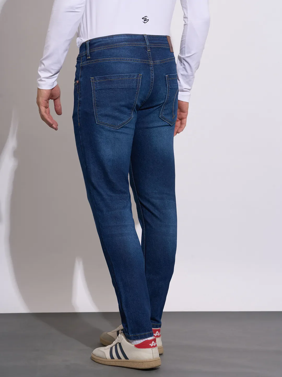 Dark Blue Cropped Fit Denims For Men By Being Human Clothing - Image 3