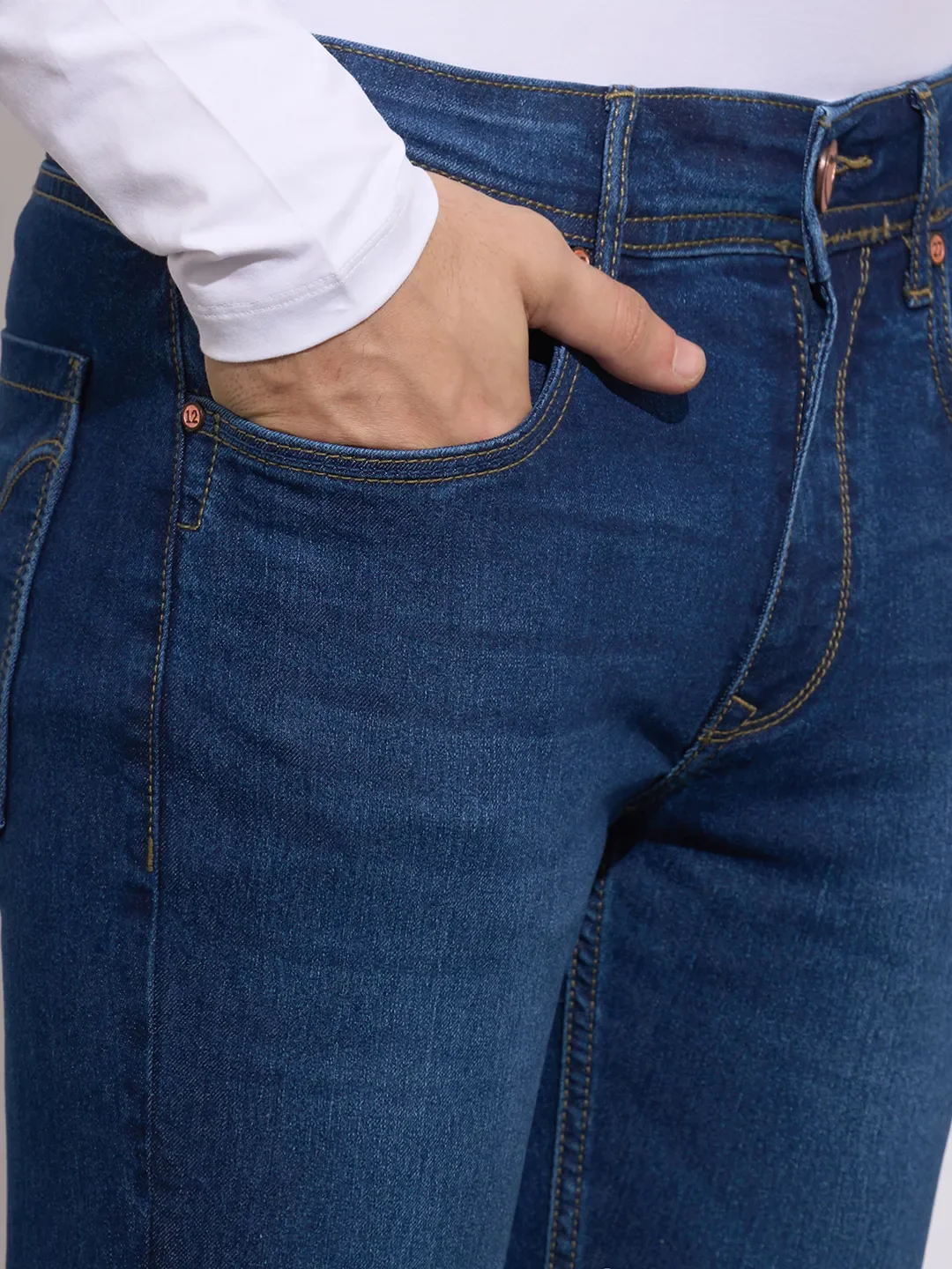 Dark Blue Cropped Fit Denims For Men By Being Human Clothing - Image 5