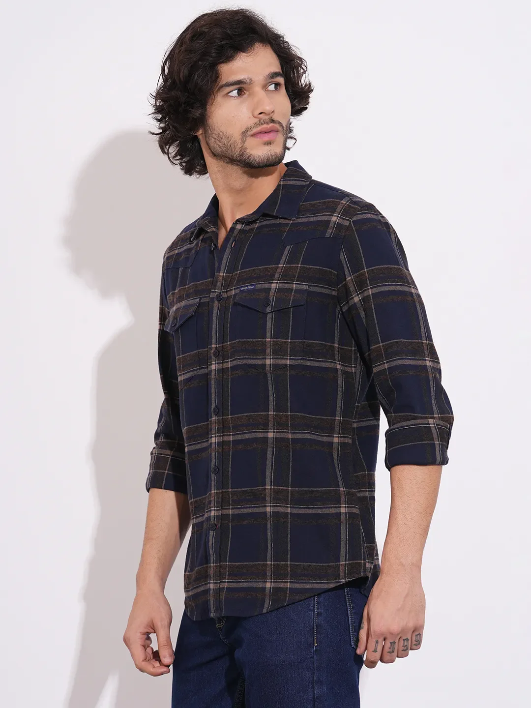 Blue Moderno Fit Regular Collar Men's Shirt by Being Human Clothing - Image 2