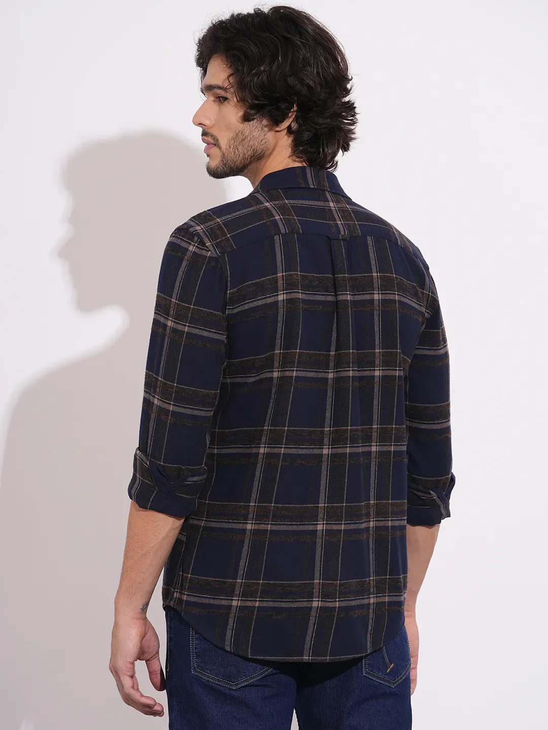 Blue Moderno Fit Regular Collar Men's Shirt by Being Human Clothing - Image 3