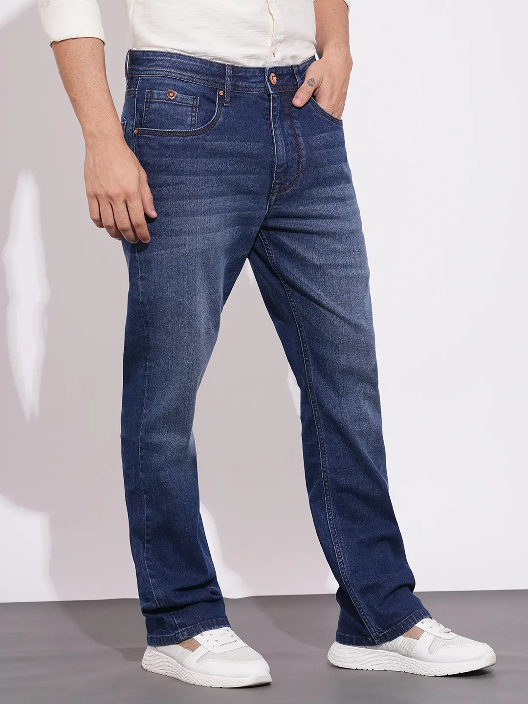 Dark Blue Slim Fit Denims For Men By Being Human Clothing - Image 2