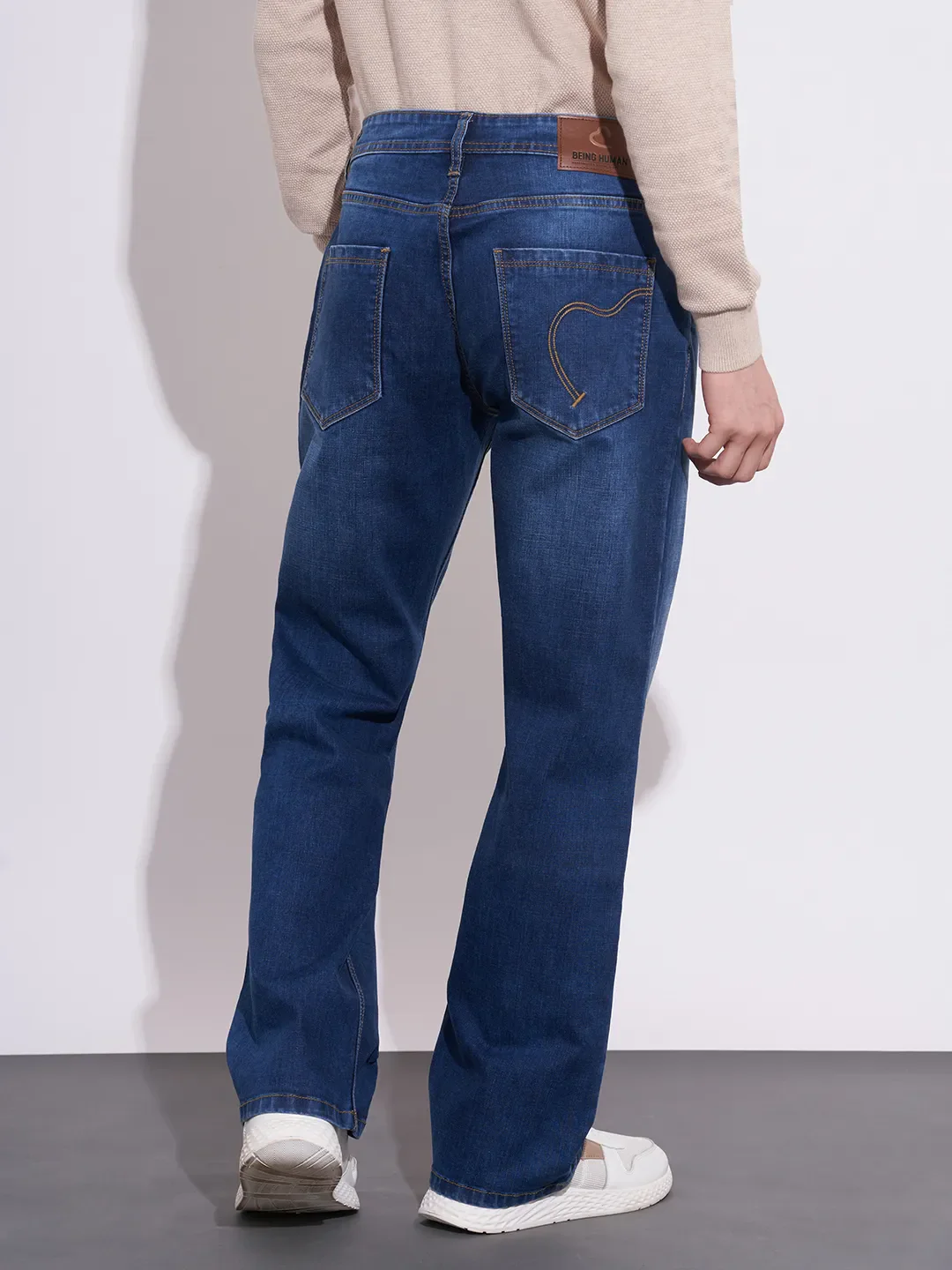 Blue Straight Fit Cotton Blend Men's Denims by Being Human Clothing - Image 3