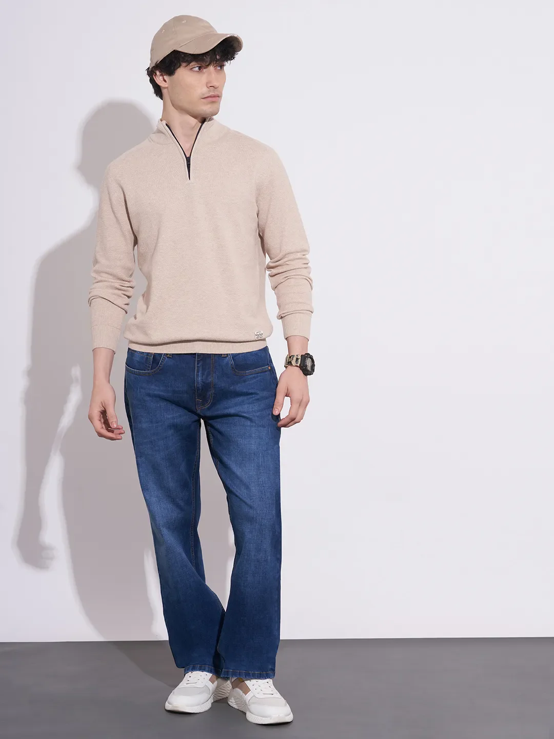Blue Straight Fit Cotton Blend Men's Denims by Being Human Clothing - Image 4