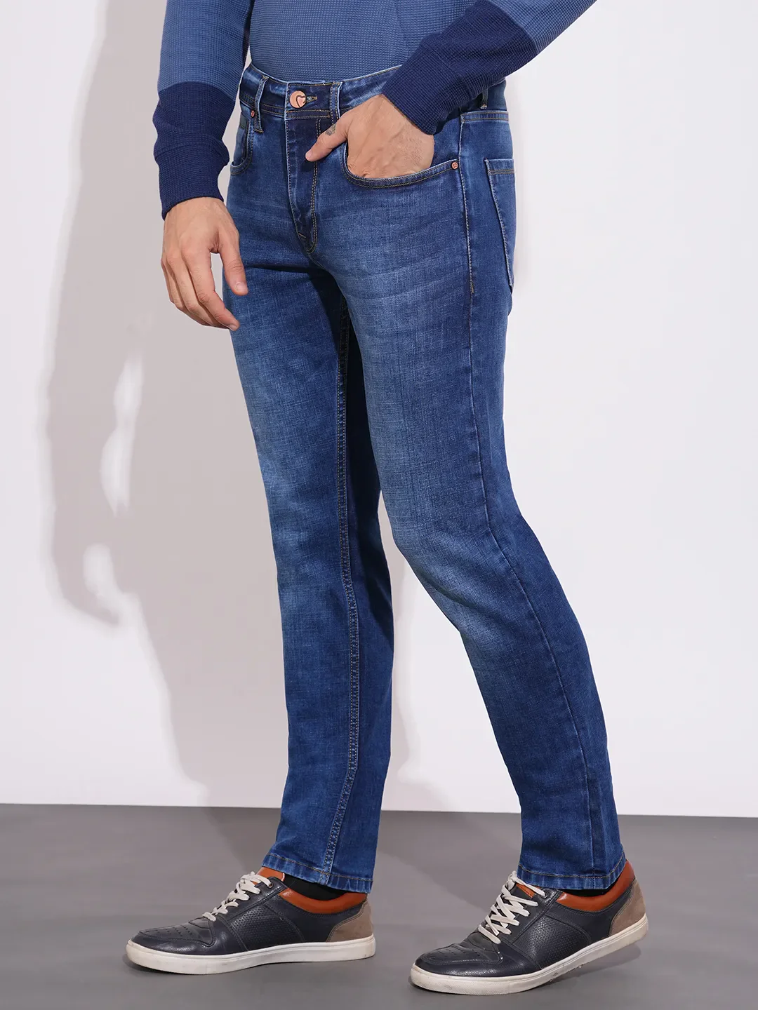 Blue Cropped Fit Denims For Men By Being Human Clothing - Image 2