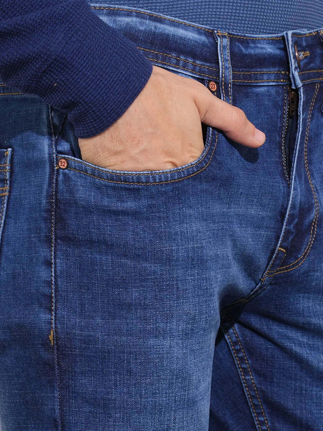 Blue Cropped Fit Denims For Men By Being Human Clothing - Image 5