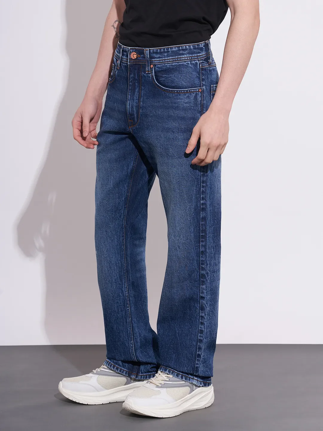 Blue Straight Fit Cotton Blend Men's Denims by Being Human Clothing - Image 2