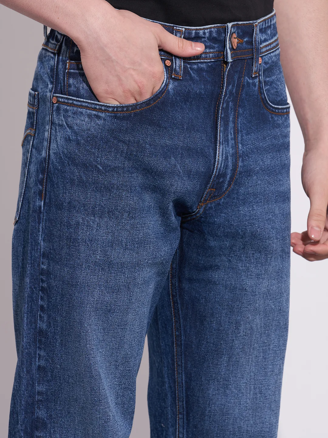 Blue Straight Fit Cotton Blend Men's Denims by Being Human Clothing - Image 5