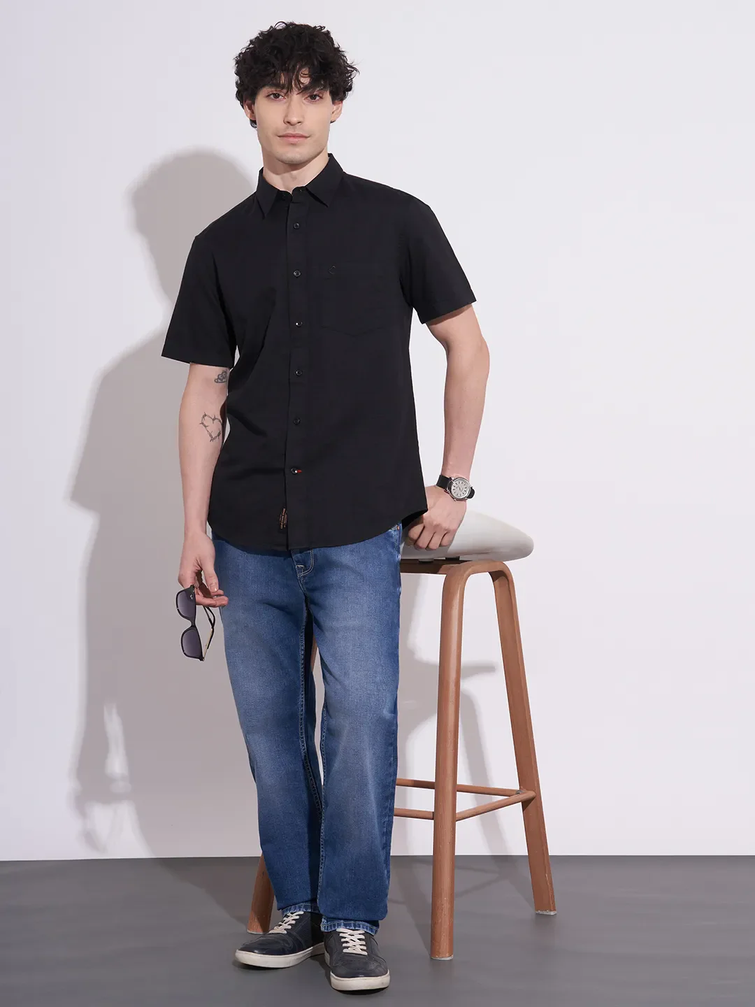 Blue Straight Fit Cotton Blend Men's Denims by Being Human Clothing - Image 4