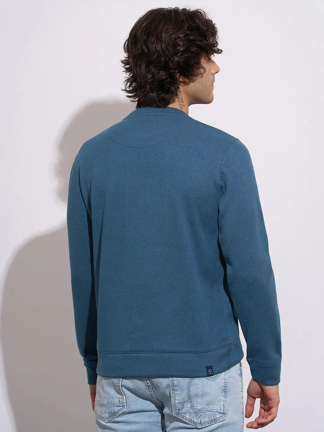 Blue Regular Fit Round Neck Long Sleeves Men's Sweatshirt by Being Human Clothing - Image 3