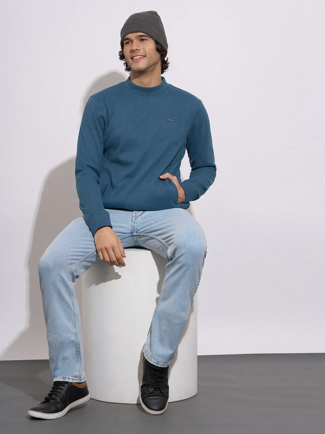 Blue Regular Fit Round Neck Long Sleeves Men's Sweatshirt by Being Human Clothing - Image 4