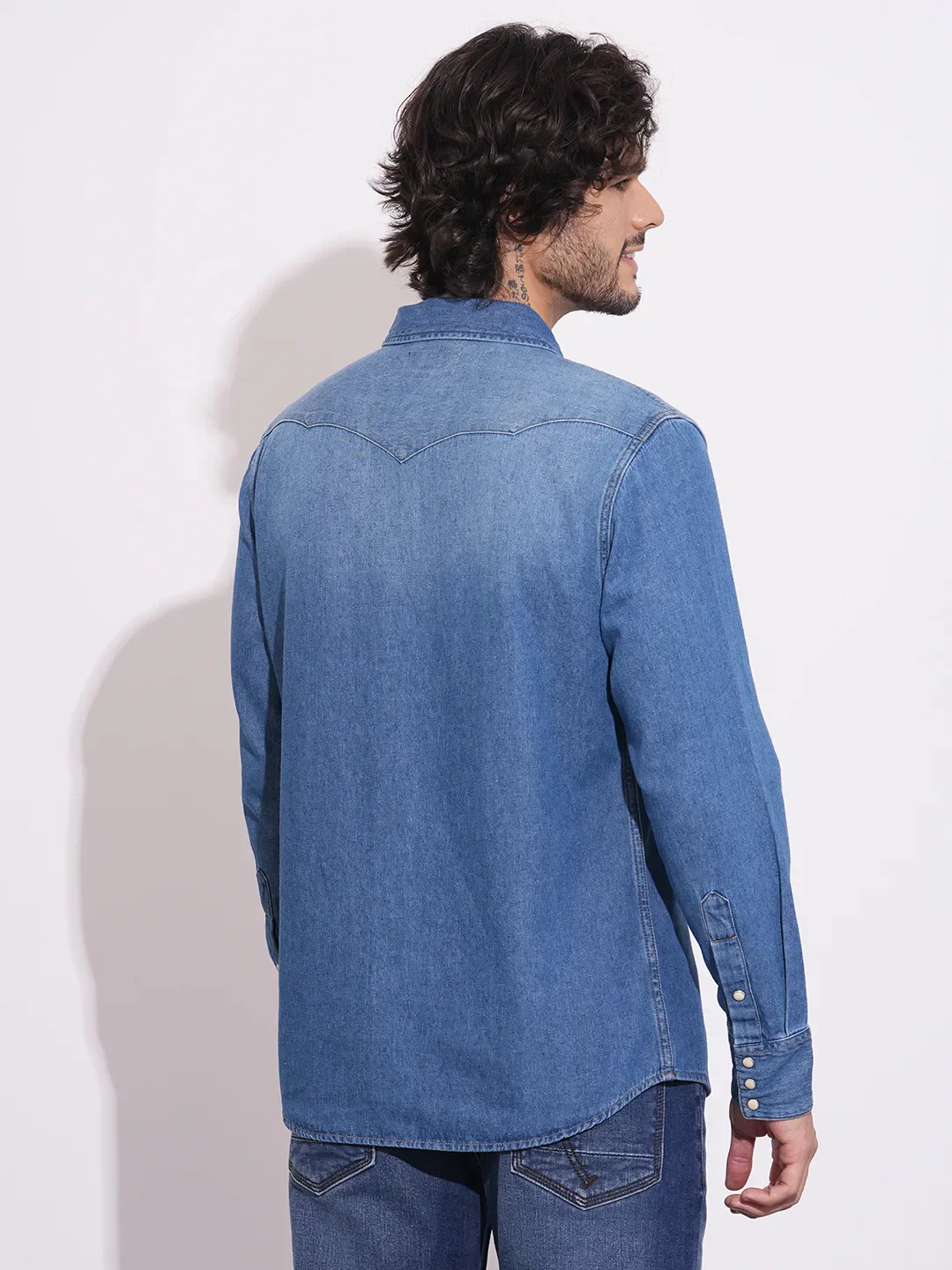 Blue Moderno Fit Regular Collar Men's Shirt by Being Human Clothing - Image 3