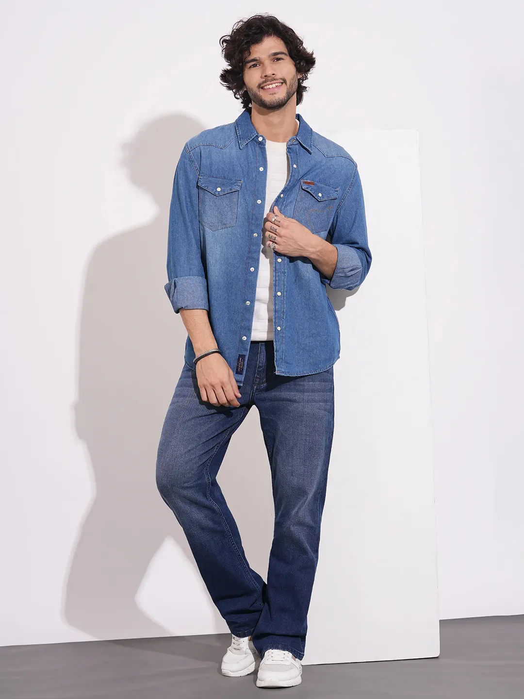 Blue Moderno Fit Regular Collar Men's Shirt by Being Human Clothing - Image 4