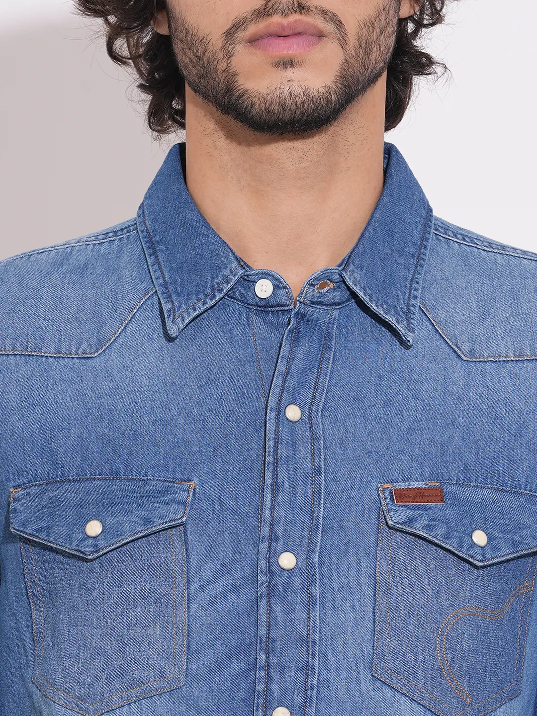 Blue Moderno Fit Regular Collar Men's Shirt by Being Human Clothing - Image 5