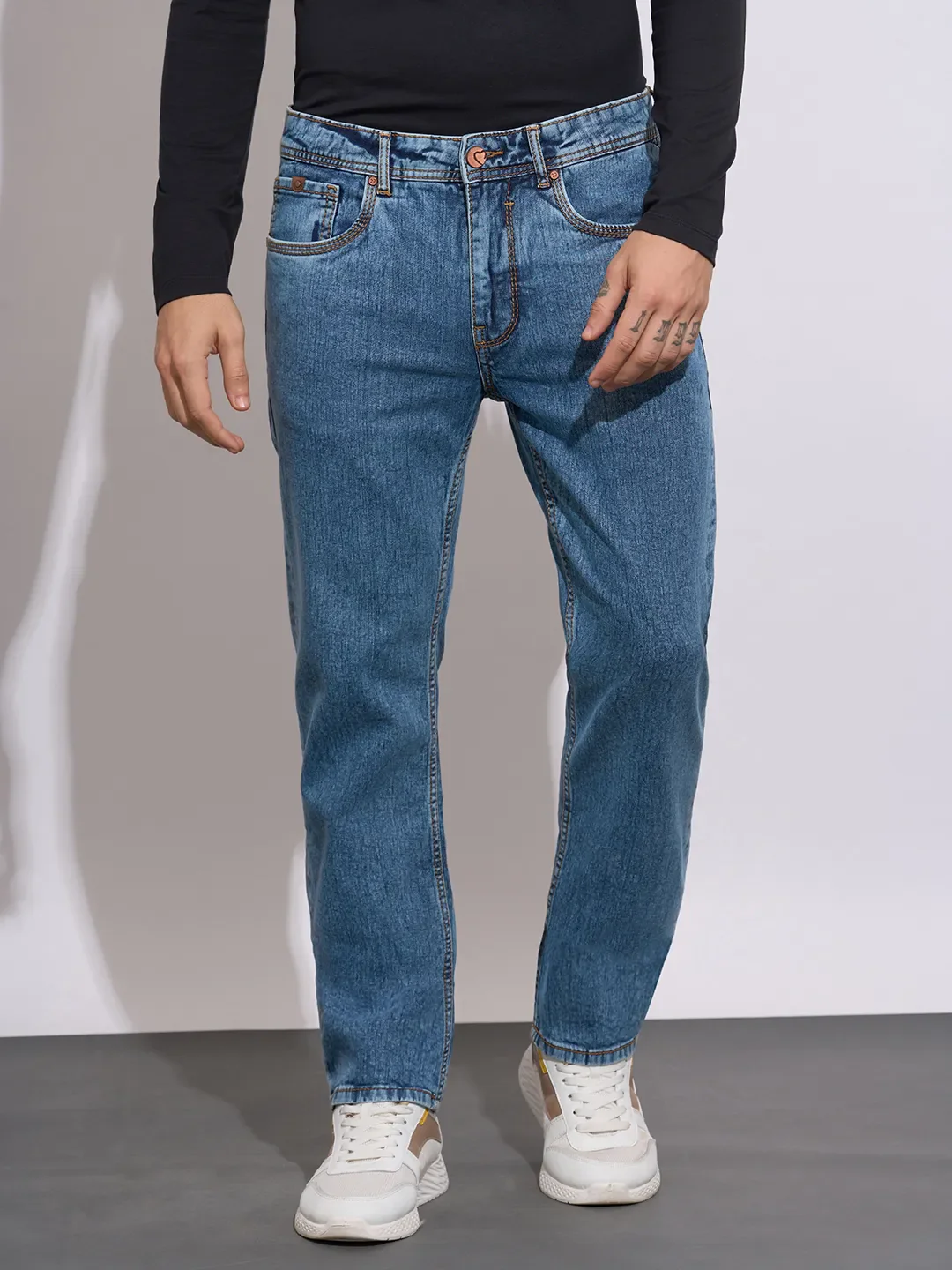 Blue Straight Fit Denims For Men By Being Human Clothing