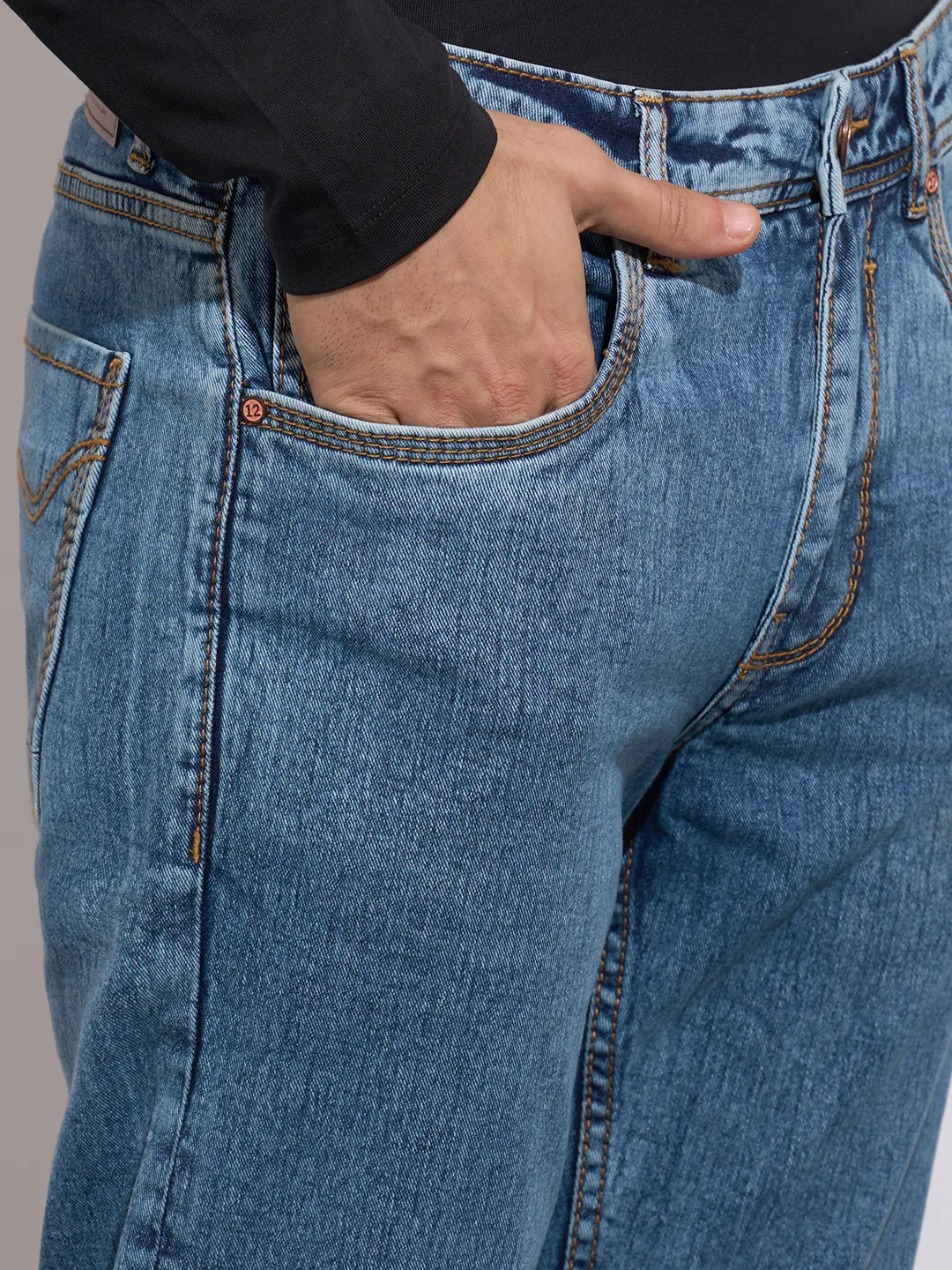 Blue Straight Fit Denims For Men By Being Human Clothing - Image 5