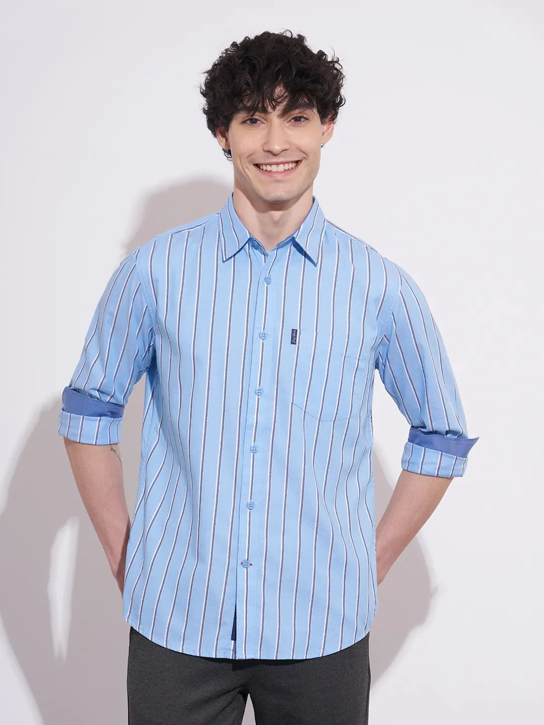 Blue Regular Fit Regular Collar Men's Shirt by Being Human Clothing
