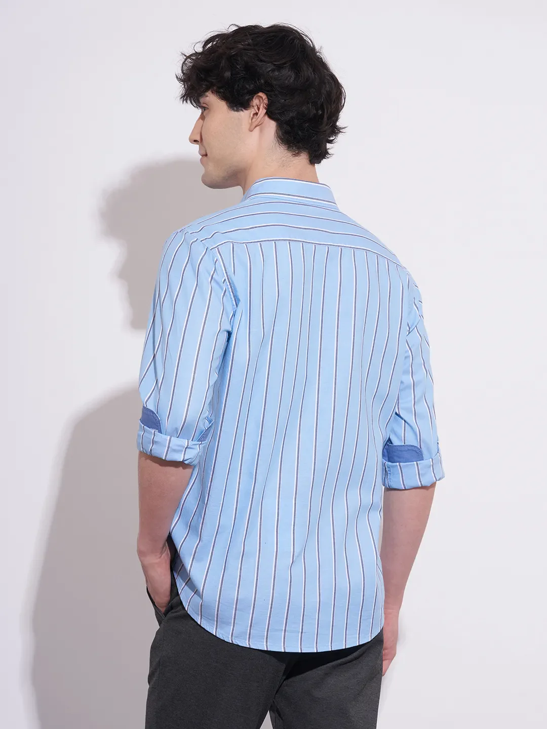 Blue Regular Fit Regular Collar Men's Shirt by Being Human Clothing - Image 3